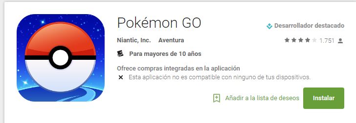 Aviso de Pokemon Go no disponible en ciertos países 